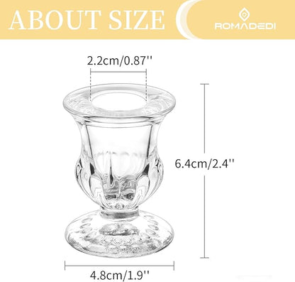 Romadedi Glass Taper Candle Holders - Set of 10 Clear Small Candlestick Holder Bulk, Thicker Glass Candle Sticks Set for Wedding Christmas Party Dining Table Table Centerpiece Decor