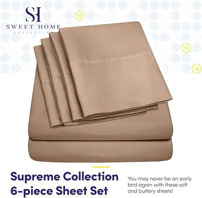 Cal King Size Bed Sheets - 6 Piece 1500 Supreme Collection Fine Brushed Microfiber Deep Pocket California King Sheet Set Bedding - 2 Extra Pillow Cases, Great Value, California King, Taupe