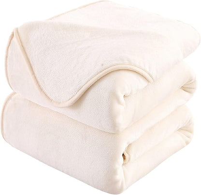 HOZY Soft Blanket Travel Size Fleece Warm Fuzzy Throw Blankets for The Bed Sofa Lightweight 350GSM Ivory 50"*61"