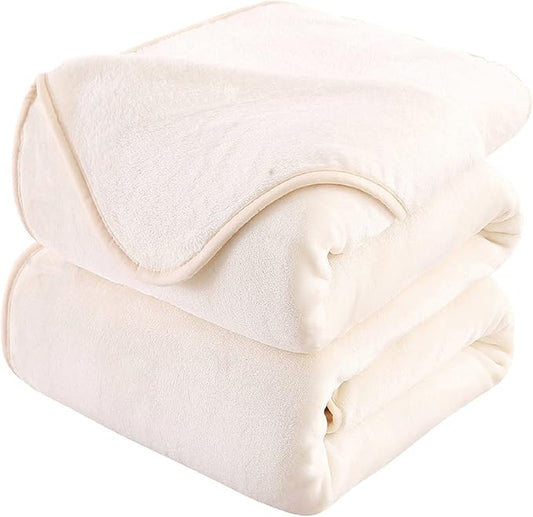 HOZY Soft Blanket Travel Size Fleece Warm Fuzzy Throw Blankets for The Bed Sofa Lightweight 350GSM Ivory 50"*61"