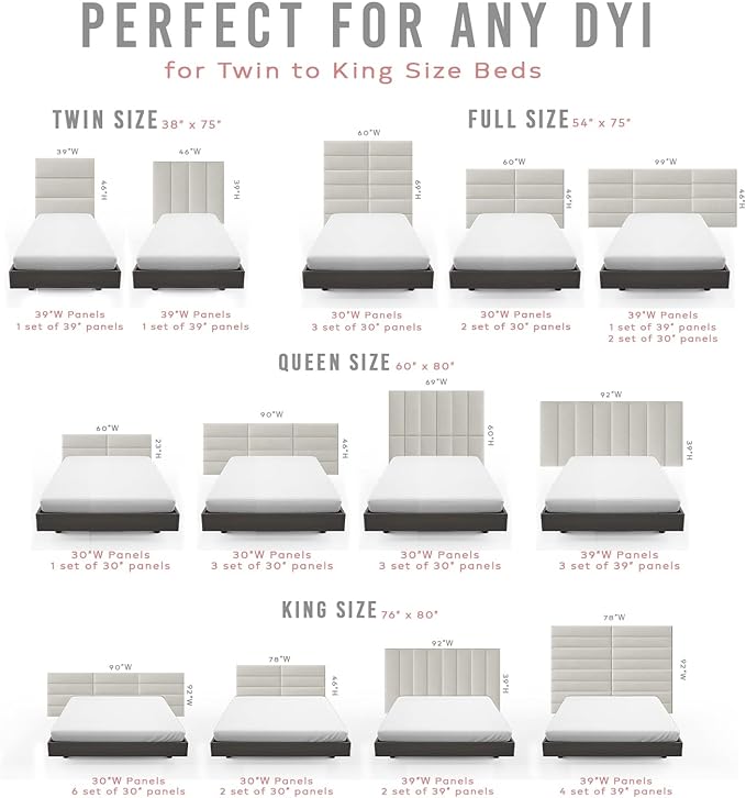 Vänt Upholstered Wall Panels - Queen/Full Size Wall Mounted Headboards - Weave Steel - Set of 4 Panels (Each Individual Panel 30"x11.5")