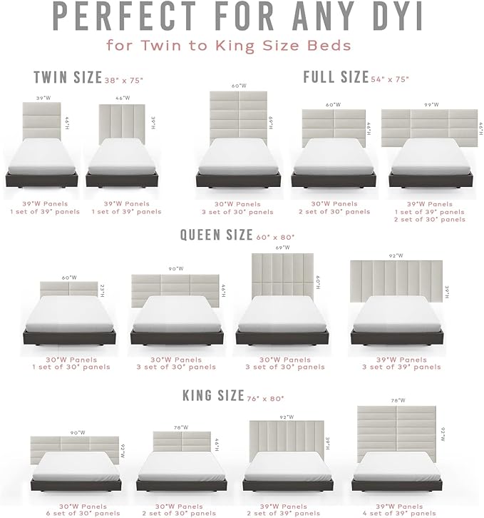 Vänt Upholstered Wall Panels - King/Cal King Size Wall Mounted Headboards - Zigrino Mineral - Twin/King - Set of 4 Panels (Each Individual Panel 39"x11.5")