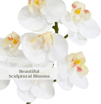 CG Hunter Faux White Orchid Plant, Premium Artificial Indoor Flower Display Stands 24”, Beautiful Sculptural Blooms That Lasts Forever, Grey Planter Pot Included