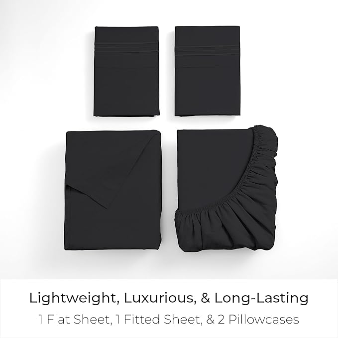 Mellanni Full Sheets Set - 4 PC Iconic Collection Bedding - Hotel Luxury, Extra Soft, Cooling Bed Sheets - Wrinkle, Fade, Stain Resistant (Full, Black)