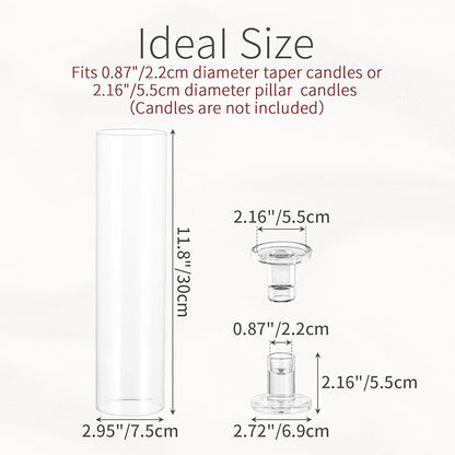 Glass Hurricane Candle Holder: 11.8" Tall Candlestick Holder with Cylinder Windproof Cover Clear Taper Candle Holders for Wedding Party Birthday Christmas Home Decor Set of 2
