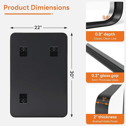 Bathroom Mirror 30x22 Inch Black Metal Framed Rounded Rectangle Vanity Mirror for Wall, Over Sink, Farmhouse, Restroom, Anti-Rust, Modern Decorative, Horizontal or Vertical Hanging