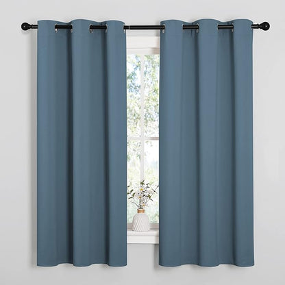 NICETOWN Smoky Blue Blackout Curtains 68 inches Length for Laundry Room, 2 Panels, 42" Wide, Thermal Insulated Decoration Drapes for Office Window