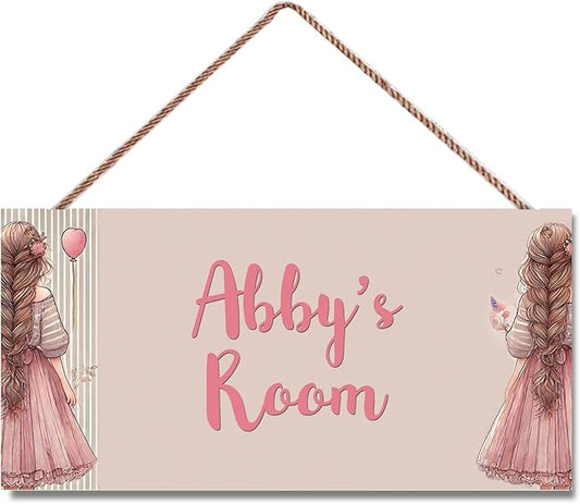 Personalized Girl Signs for Kids Room Bedroom Door Hanging Wooden Signs Custom Baby Name Flower Door Hanger Baby Nursery Room Customized Girls Room Décor