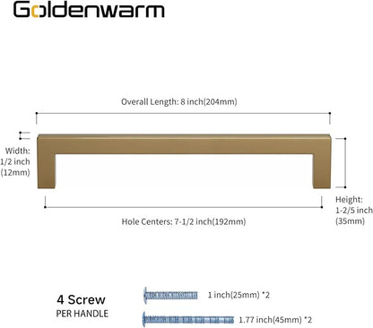 goldenwarm 5 Pack Champagne Bronze Cabinet Pulls Bronze Cabinet Pulls 7-1/2in Champagne Drawer Handles Brushed Gold Drawer Handles Square Kitchen Dresser Hardware for Dresser Bedroom