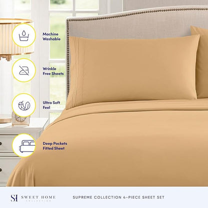 California King Sheet Sets - Breathable Luxury Sheets with Full Elastic & Secure Corner Straps Built In - 1800 Supreme Collection Cal King Deep Pocket Bedding Set, Sheet Set, California King, Camel