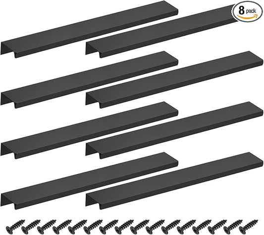 uxcell Cabinet Finger Edge Pull, 8pcs 250mm / 9.84" Aluminum Alloy Back Mount Hidden Cabinet Pulls Concealed Handle for Home Kitchen Drawer Cabinet, Black
