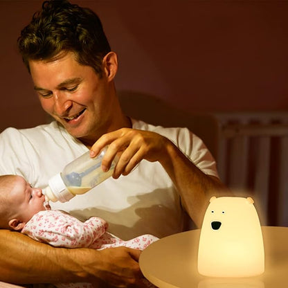 ZKLiLi Night Light for Kids, Cute Night Lamp Battery Powered Night Light for Kids Silicone Soft LED Nightlights, Baby Nursery Squishy Light Birthday Gifts for Girls and Boys (Bear)