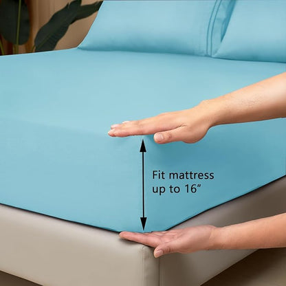 Mejoroom California King Size Sheet Set - Soft Microfiber Bed Sheets,Deep Pocket Fitted Sheet, Breathable, Wrinkle & Fade Resistant - 4 Piece (California King,Baby Blue)