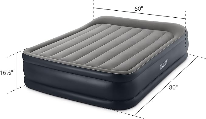 Intex 64135ED Dura-Beam Plus Deluxe Pillow: Fiber-Tech – Queen Size – Built-in Electric Pump – 16.5in Bed Height – 600lb Weight Capacity