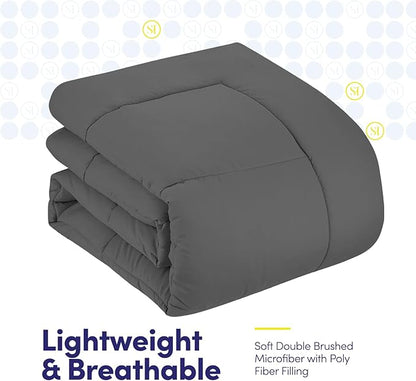 Sweet Home Collection RV Short Queen Comforter Set for RV Camper - Comforter Set with Fitted & Flat Sheet, 4 Pillowcases - Tailored for RV Short Queen Beds - Cozy Essentials for Your RV Bedroom, Gray