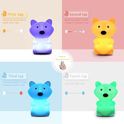 WHA&DARREN Large Fox Night Light for Kids,Cute Baby Night Light, Silicone Bedside Lamp,Sleep LED Lights Desk Light, Eye Caring, Adjustable Brightness & Color, Time Setting