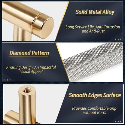 Knurled Cabinet Pulls 12 Pack, 5 Inch Long Cabinet Handles Metal Door Pulls, Kitchen Drawer Pull Knurled Dresser Handles - 3 3/4" Hole to Hole, Grey & Gold