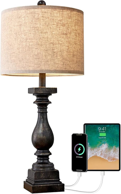 BOBOMOMO Retro 27" USB Charging Ports A/C Farmhouse Single Lamps for Bedrooms Retro Side Table Lamps Bedside Lamp for Side Nightstand Living Room 1 Pack