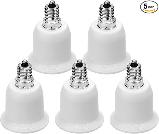 JACKYLED 5-Pack E12 to E26 Adapter, Chandelier Light Socket, Candelabra E12 to Medium Socket E26/E27 Converter Bulb Base Adapter Converter for Ceiling Fans Light, Pendant Light, Chandelier