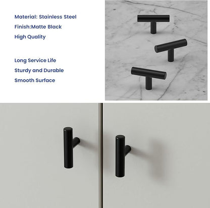 LONTAN 35 Pack Black Knobs for Cabinets and Drawers Kitchen Cabinet Knobs for Dresser Bathroom Modern T Bar Furniture Black Hardware,Stainless Steel