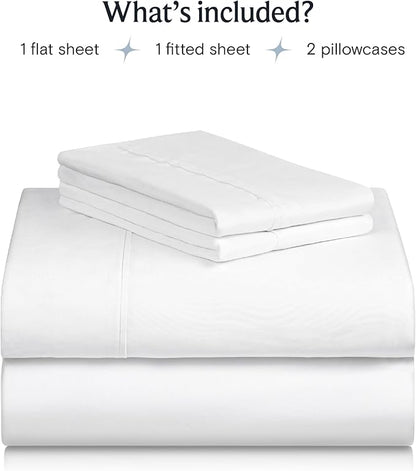 LuxClub 4 PC Full Size Sheet Set Bed Sheets Deep Pockets Wrinkle Free Cooling Bed Sheets Machine Washable Hotel Bedding Silky Soft - White Full