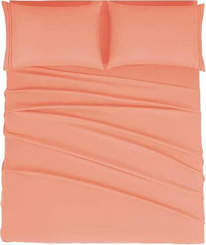 Mejoroom Queen Size Sheet Set - Hotel Luxury 1800 Bedding Sheets & Pillowcases - Deep Pocket Fitted Sheet, Soft, Breathable, Wrinkle & Fade Resistant - 4 Piece (Queen, Coral)