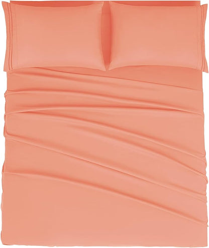 Mejoroom Full Size Sheet Set - Soft Microfiber Bed Sheets - Deep Pocket Fitted Sheet, Breathable, Wrinkle & Fade Resistant - 4 Piece (Full, Coral)
