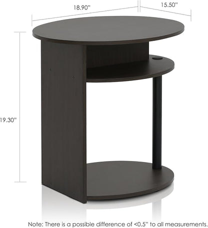 FURINNO Oval End Table, One, Walnut
