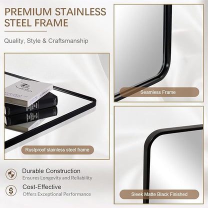 ANDY STAR 40X36 Inch Black Bathroom Mirror, Black Bathroom Vanity Mirrors for Wall, Rounded Rectangle Mirror for Bathroom, Seamless Tube Metal Frame, 1’’ Deep Wall Mounted Vertical/Horizontal