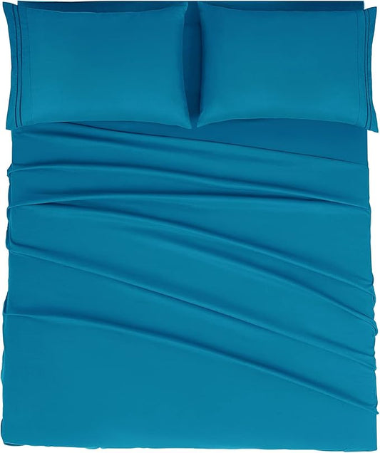 Mejoroom Queen Size Sheet Set - Hotel Luxury 1800 Bedding Sheets & Pillowcases - Deep Pocket Fitted Sheet, Soft, Breathable, Wrinkle & Fade Resistant - 4 Piece (Queen,Peacock Blue)