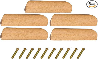 Mysummer 5PCS Wooden Handles Solid Handle for Drawers Clear Coated Smoothly Hole Distance 3.78 inch for Furniture Wardrobe Cupboard Closet Drawer Handle Pull (Clear Painted)