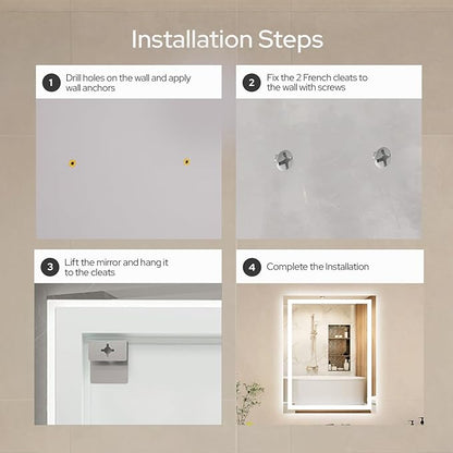 36 x 36 LED Bathroom Mirror with Lights, Lighted Bathroom Vanity Mirror for Wall, Espejos para Baños, Frontlit & Backlit, Anti-Fog, Shatterproof, 3 Adjustable Color Temperatures & Memory Function