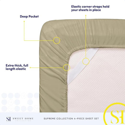 Twin XL Sheets - Breathable Luxury Sheets with Full Elastic & Secure Corner Straps Built In - 1800 Supreme Collection Extra Soft Deep Pocket Bedding Set, Sheet Set, Twin XL, Sage