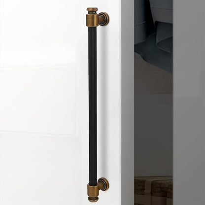 6 Pack 12-3/5 inch(320mm) Black and Antique Brass Kitchen Cabinet Handles Knurled Cabinet Pulls Black Drawer Pulls Kitchen Cabinet Hardware