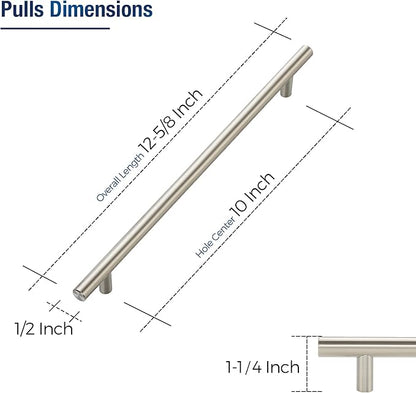 JOY DECOR 3 Pack Cabinet Handles, Brushed Nickel Cabinet Pulls, 10 in Hole Center Kitchen Cabinet Handles, Stainless Steel T Bar Handles for Dresser Drawers