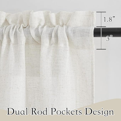 RYB HOME Linen Blend Curtains for Kitchen Bedroom, Thick Heavy Textured Breathable Light Filtering Semi Sheer Short Drapes for Small Window Sunroom, W 42 x L 45 inches, Linen, 2 Panels