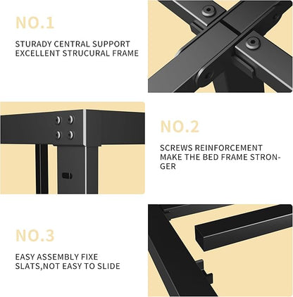 ALDRICH 12 Inch Metal King Size Bed Frame - Double Black Basic Steel Slats Platform, Easy Assembly Heavy Duty Noise Free Bedframes, No Box Spring Needed