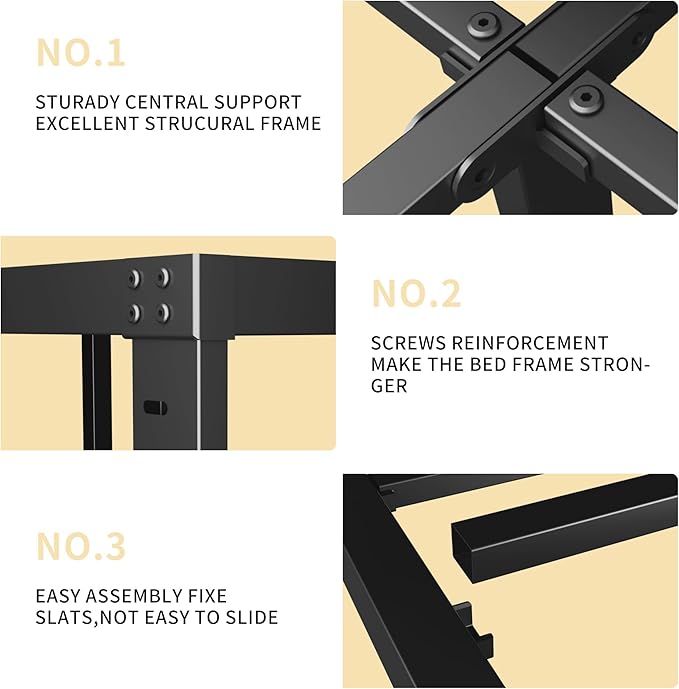 ALDRICH Metal Bed Frame Queen Size - 16 Inch Tall Black Basic Steel Slats Platform, Easy Assembly Heavy Duty Noise Free Bedframes, No Box Spring Needed