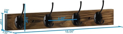 Coat Hooks Wall Mounted, Wooden Hat Rack with 4 Hooks for Entryway, Bathroom,Bedroom (3 Pack,Brown)