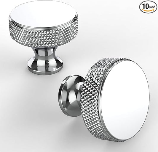 Asidrama 10 Pack Polished Chrome Kitchen Cabinet Knobs Knurled Dresser Knobs Drawer Knob Cabinet Hardware Aluminum Knob for Dresser Drawers