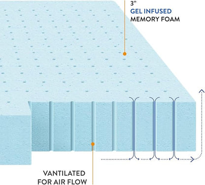 Best Price Mattress 3 Inch Ventilated Memory Foam Mattress Topper, Cooling Gel Infusion, CertiPUR-US Certified, Cal King, Dorm Essentials, Blue