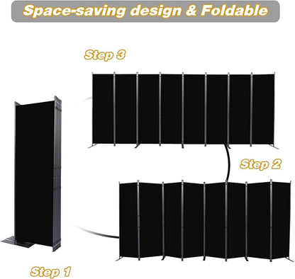 Room Divider, 8 Panel Folding Privacy Screens with Wider Support Feet, 6 Ft Portable Room Partition for Room Separator, 176" W X 71" H, Black