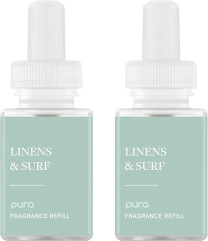 Pura Smart Home Air Diffuser - Smart Air Diffuser - Up to 120-Hours of Luxury Fragrance per Refill - Spring & Summer Fragrance - 2 Pack, Linens & Surf