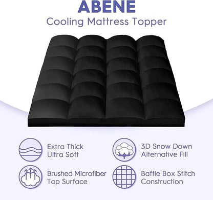 ABENE Mattress Topper Queen for Back Pain Relief, Extra Thick Mattress Pad Pillowtop, Soft Mattress Protector Cover with 8"-21" Deep Pocket, Overfilled Down Alternative Filling (Black, Queen)