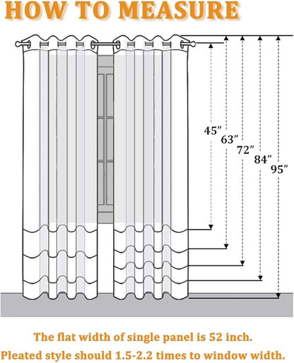 RYB HOME Short Sheer Curtains - Linen Textured Small Window Curtains Semi Sheer Drapes Privacy Breathable Drapery Filter Sunlight for Kitchen, Nursery, RV, W 52" x L 45", 2 Panels, White
