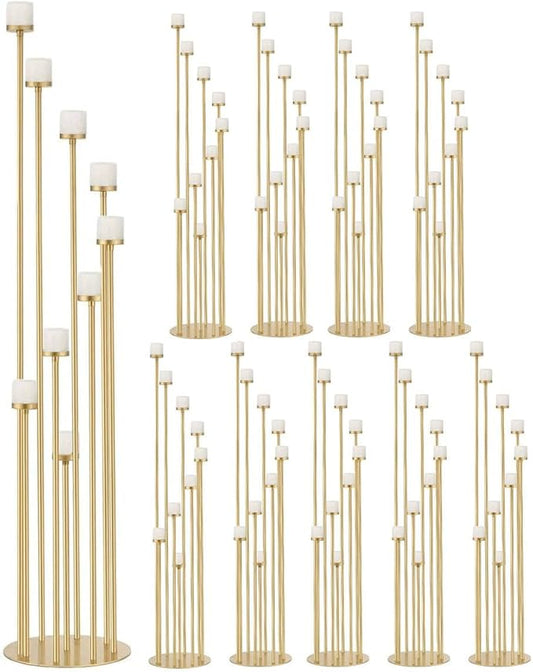 10pcs 9 Arm Candle Holder for Wedding Table Decoration,Gold Metal Candle Stick Holders for Pillar Tealight Candles on Party Reception Home Derecotion