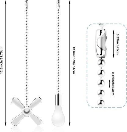 Ceiling Fan Pull Chains With Decorative, 2 Pieces Of Silver Ceiling Fan Chain Extenders 13.6 Inches Fit All Standard Ceiling Fans And Light Fixtures，Pull Chain Extension With Connector.