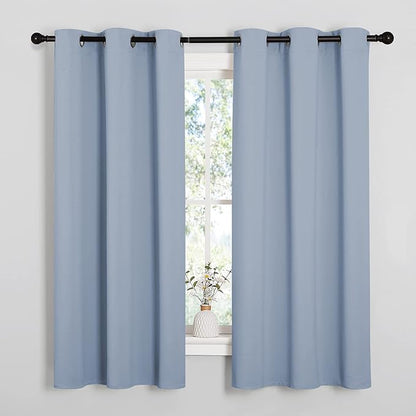 NICETOWN Vintage Blue Blackout Curtains 48 inches Length for Laundry Room, 2 Panels, 42" Wide, Thermal Insulated Decoration Drapes for Short Window