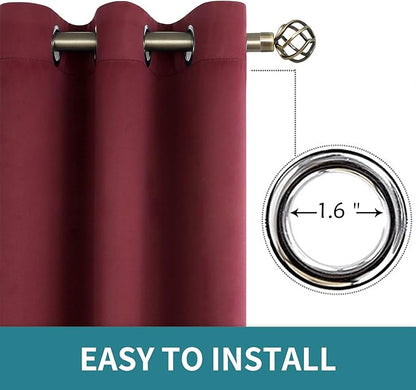 BGment Blackout Curtains for Bedroom - Grommet Thermal Insulated Room Darkening Curtains for Living Room, Set of 2 Panels, Each 55 x 96 Inch, Burgundy Red