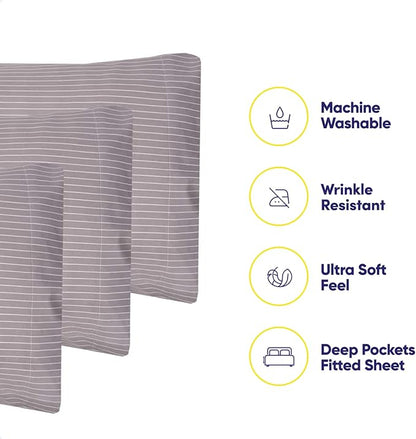 Cal King Size Bed Sheets - 6 Piece 1500 Supreme Collection Fine Brushed Microfiber Deep Pocket California King Sheet Set Bedding - 2 Extra Pillow Cases, Great Value, California King, Pinstripe Gray